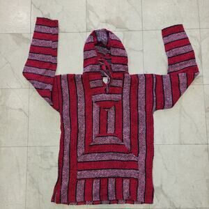 Vintage 90s Baja East Poncho Mens Small Hoodie Pullover Striped Multicolor